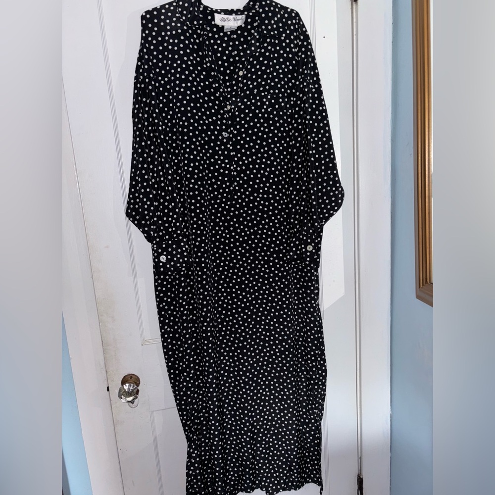 Vintage 70s Mollie Parnis Maxi Polka Dot Dress Collar Retro Maximalist Medium
